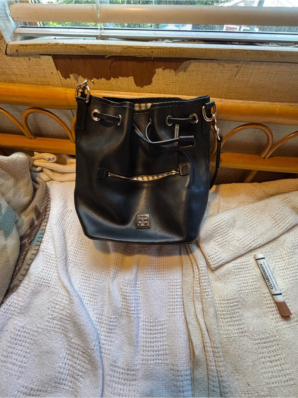 Dooney & Bourke Black Leather Drawstring Bucket Purse